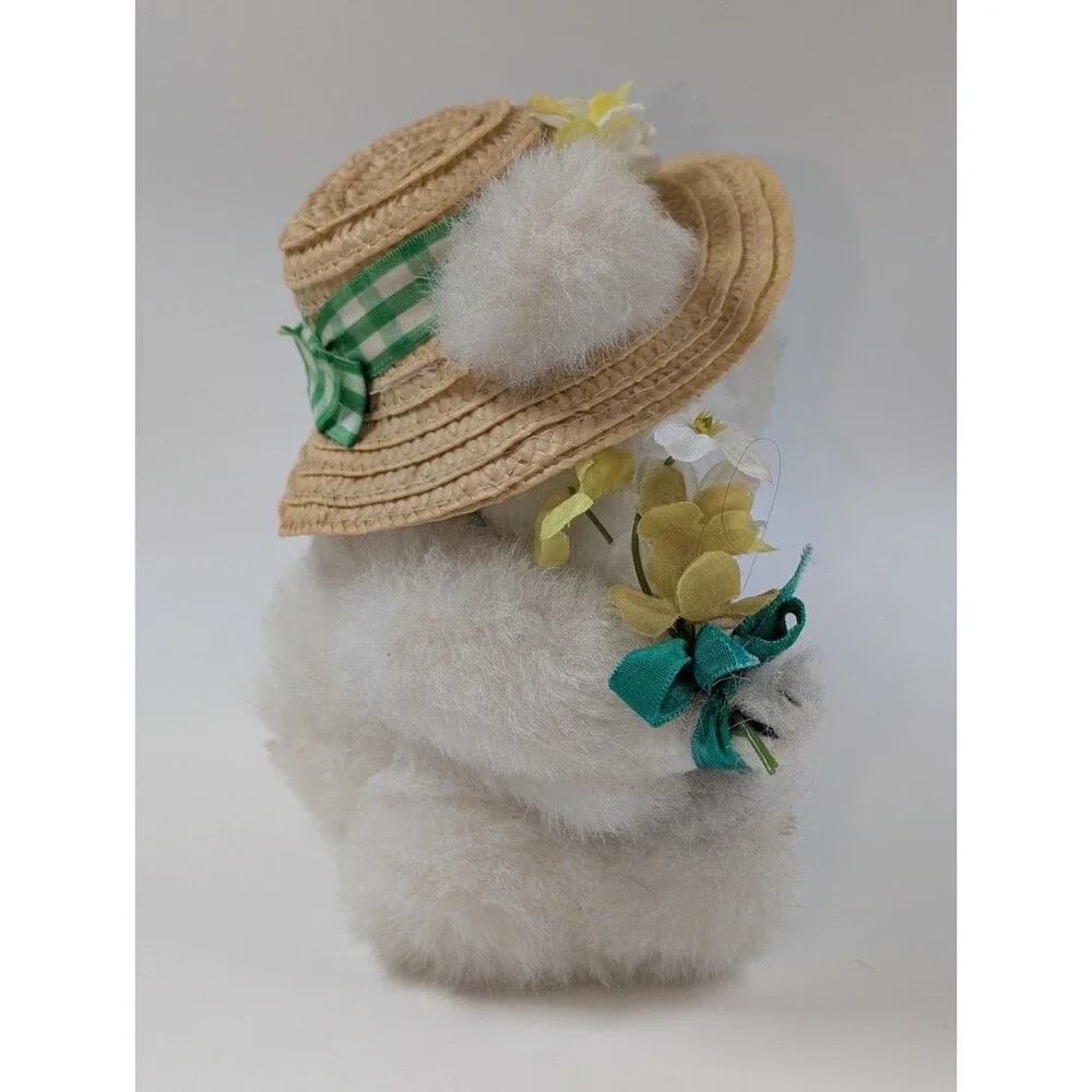 Gorham Aloysius April Plush Teddy Bear Straw Hat Flowers Collectible Easter